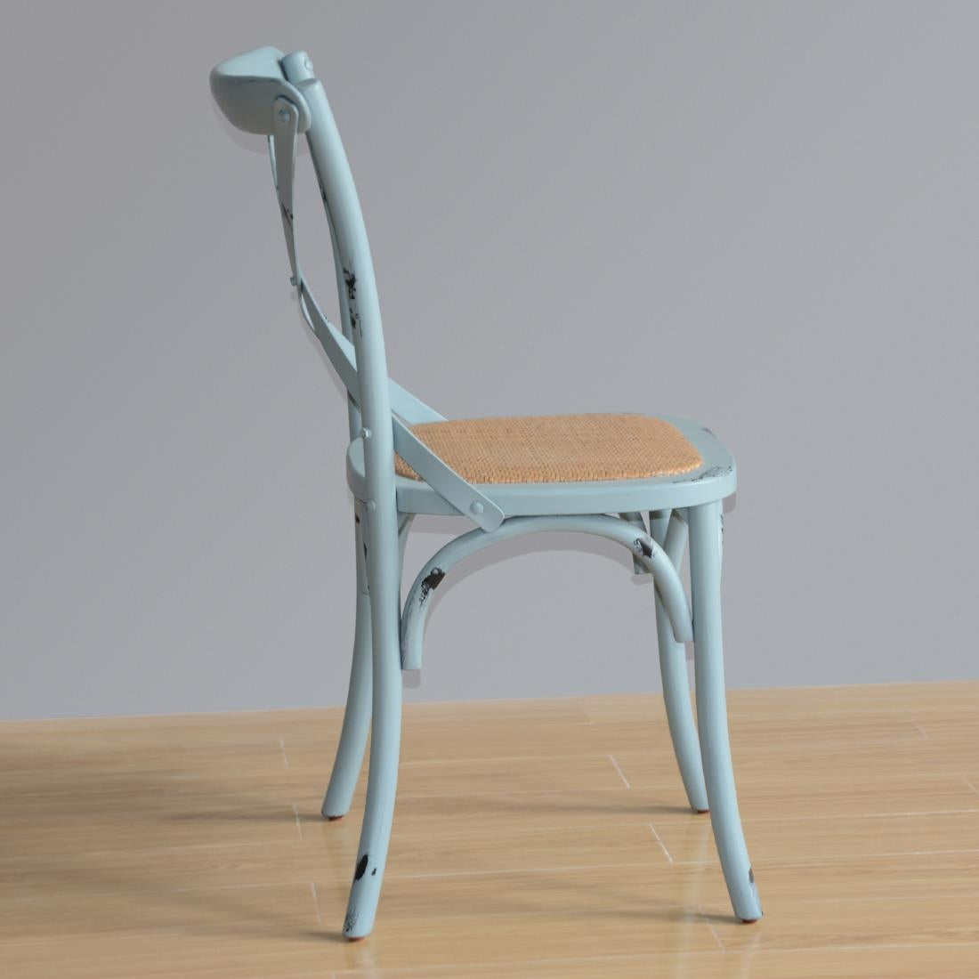 Bolero Wooden Dining Chair with Cross Backrest (Box 2) Antique Blue Wash