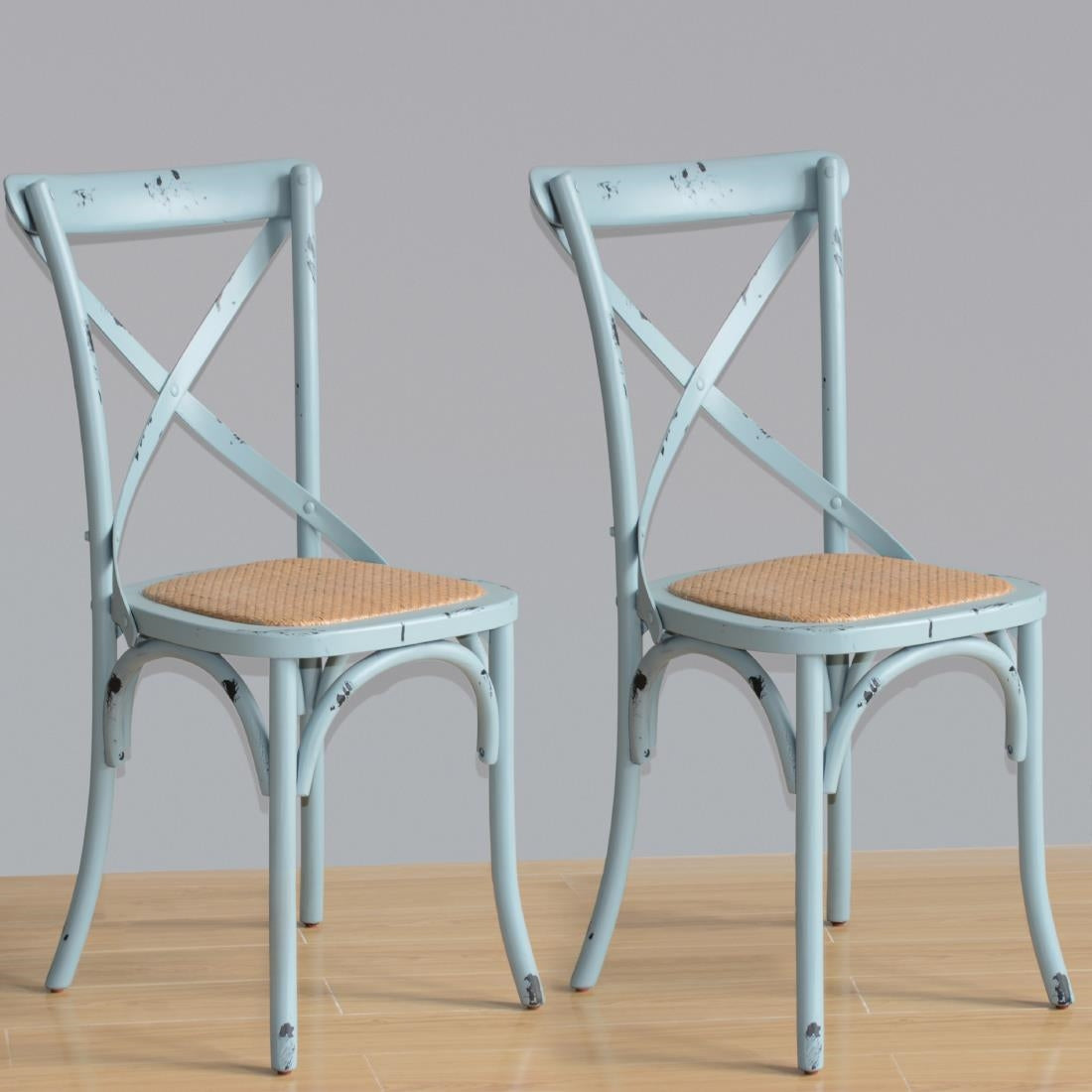 Bolero Wooden Dining Chair with Cross Backrest (Box 2) Antique Blue Wash