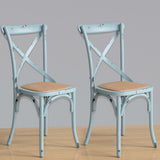 Bolero Wooden Dining Chair with Cross Backrest (Box 2) Antique Blue Wash