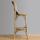 Bolero Wooden Barstool with Metal Cross Backrest - Natural (Single)