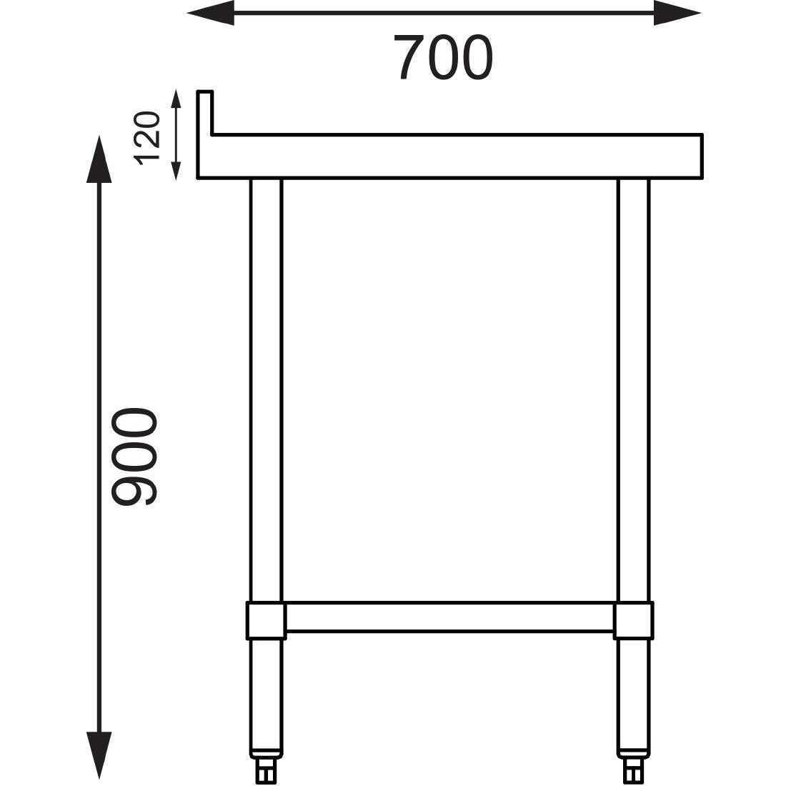 Vogue Stainless Steel Table with Upstand - 600x700x900mm 23 1/2x27 1/2x35 1/2"