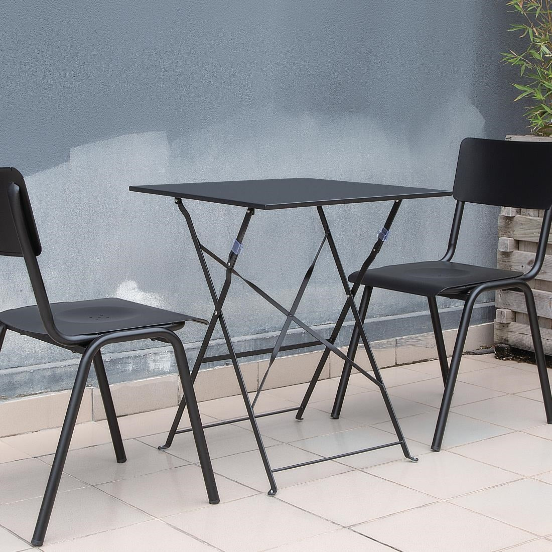 Bolero Black Pavement Style Steel Table Square - 600mm