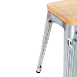 Bolero Steel  Bistro Low Stool with Wooden Seatpad (Galvanised) (Pack 4)