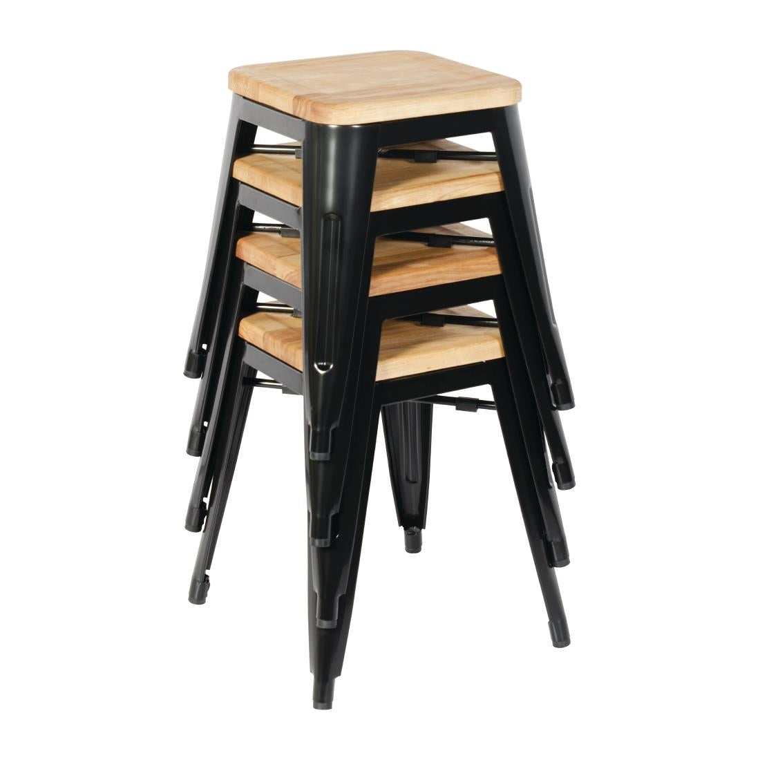 Bolero Steel  Bistro Low Stool with Wooden Seatpad (Black) (Pack 4)