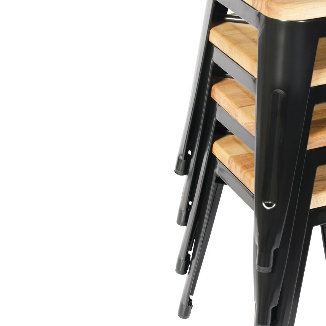 Bolero Steel  Bistro Low Stool with Wooden Seatpad (Black) (Pack 4)
