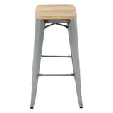 Bolero Steel  Bistro High Stool with Wooden Seatpad (Galvanised) (Pack 4)
