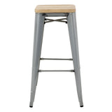 Bolero Steel  Bistro High Stool with Wooden Seatpad (Galvanised) (Pack 4)