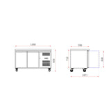 Two Door Commercial Worktop / Under Bench Freezer 700mm Depth GNX2100BT