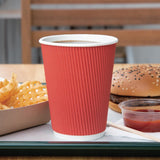 Fiesta Recyclable Hot Cups Ripple Wall Red - 340ml (12oz) (Box 500)