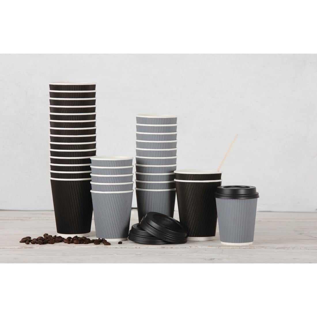 Fiesta Recyclable Hot Cups Ripple Wall Black - 340ml 12oz (Box 500)