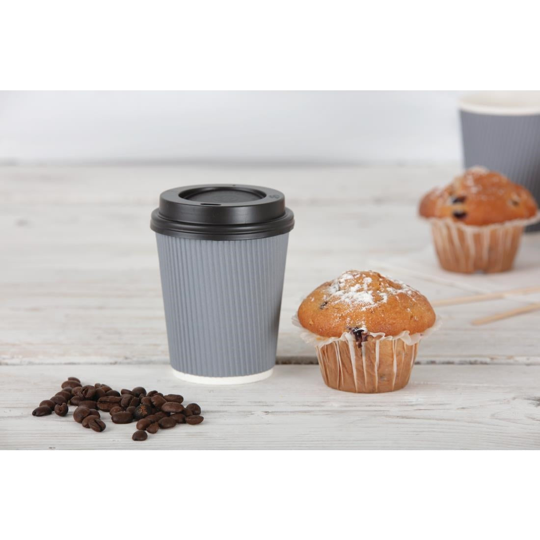 Fiesta Recyclable Hot Cups Ripple Wall Charcoal - 228ml (8oz) (Sleeve 25)