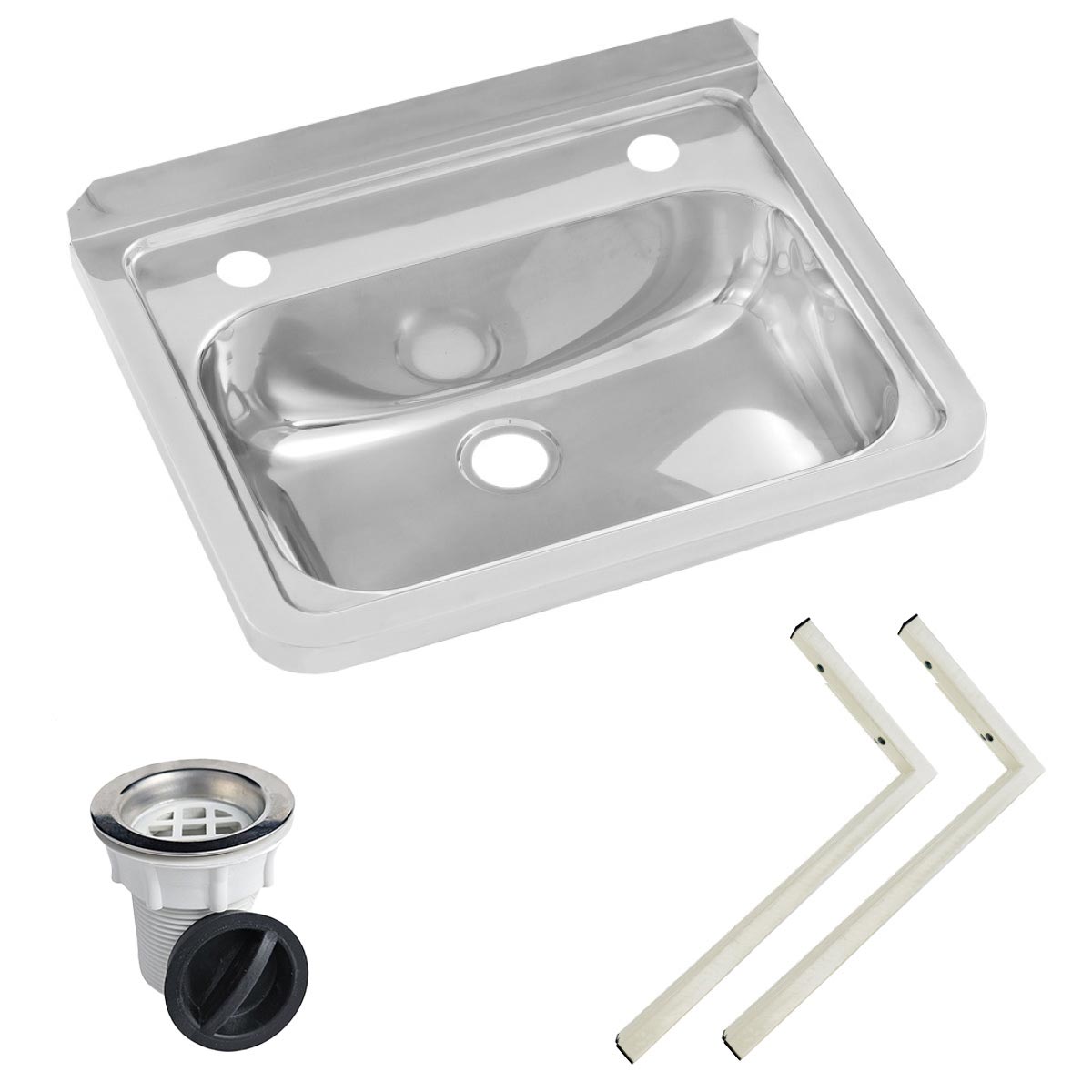 Wall Mounted Hand Basin -  2 Tap Hole - Inc Wall Brackets, & Plug & Waste HB-KIT-2