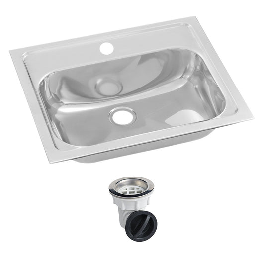 Inset Stainless Steel Hand Basin - 1 Tap Hole and Plug and Waste HBF01-KIT-1