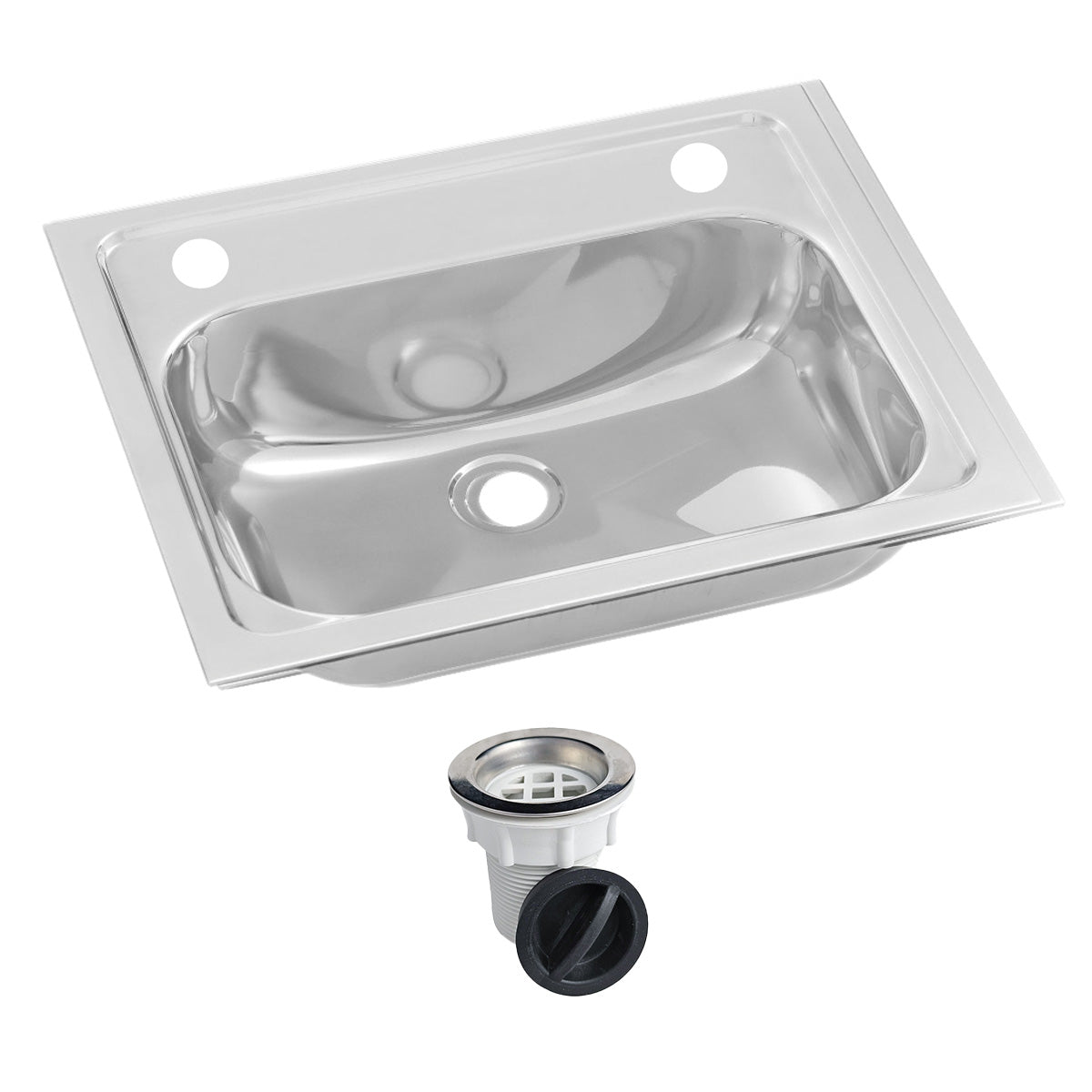 Inset Stainless Steel Hand Basin - 2 Tap Hole and Plug and Waste.