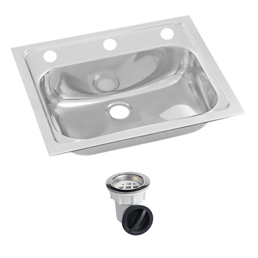 Inset Stainless Steel Hand Basin - 3 Tap Hole and Plug and Waste HBF01-KIT-3