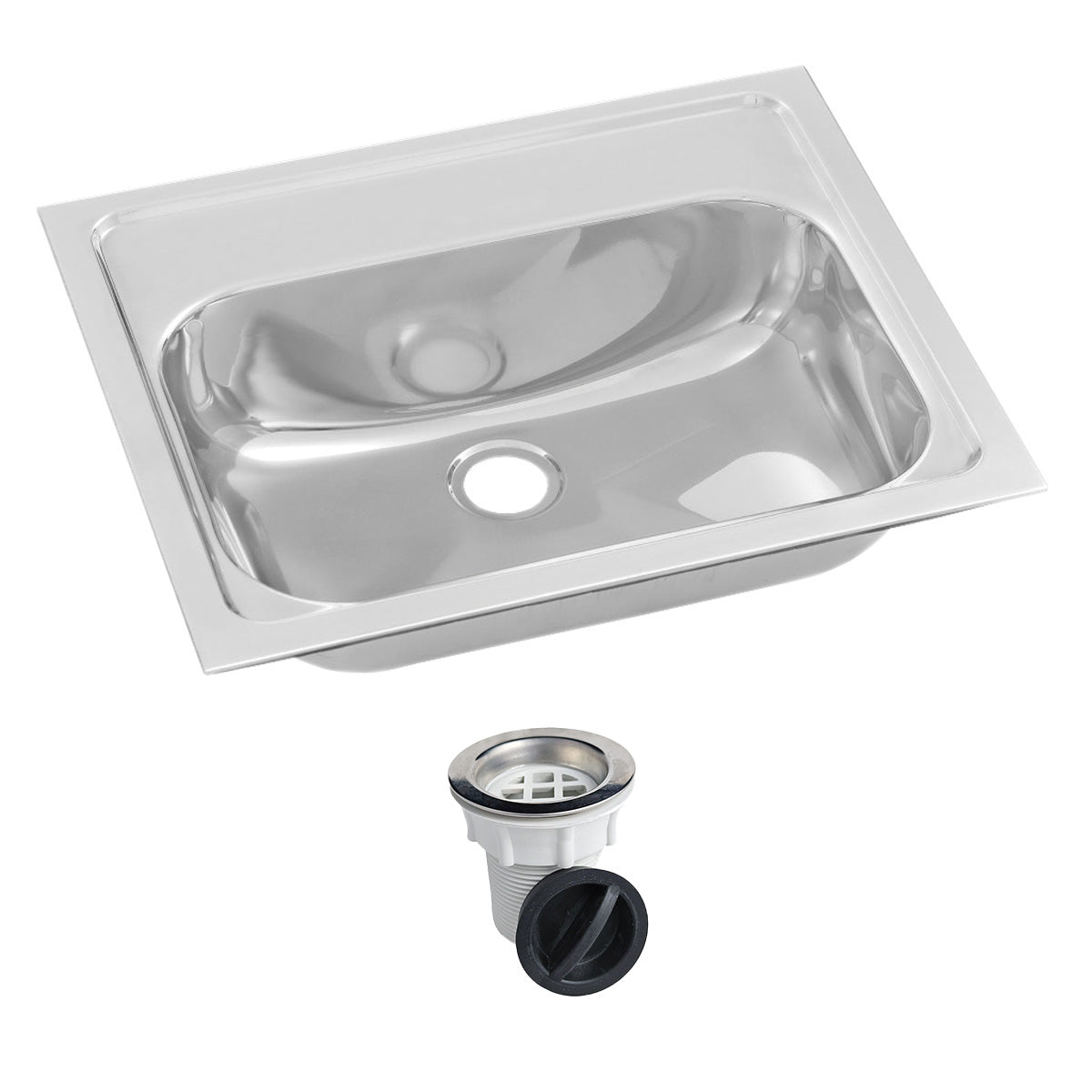 Inset Stainless Steel Hand Basin - No Tap Hole, Includes Plug and Waste HBF01-KIT