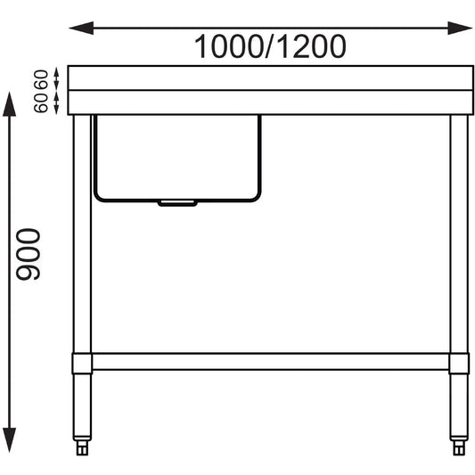 Vogue Single Bowl Sink L/H Drainer - 1200mm (90mm Drain)