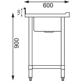 Vogue Single Bowl Sink L/H Drainer - 1200mm (90mm Drain)