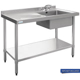 Vogue Single Bowl Sink L/H Drainer - 1200mm (90mm Drain)