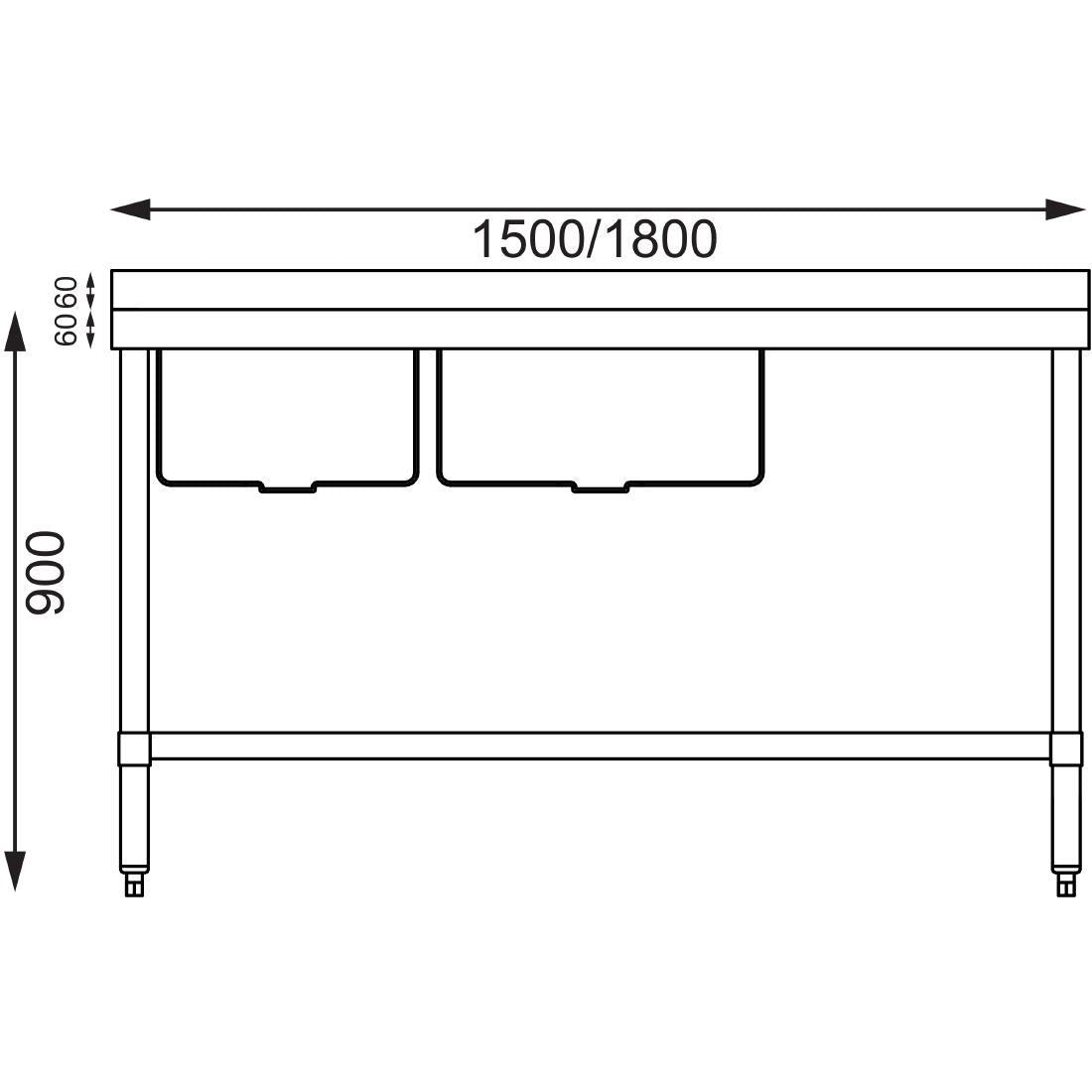 Vogue Double Bowl Sink R/H Drainer - 1500mm (90mm Drain)