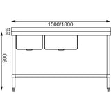 Vogue Double Bowl Sink R/H Drainer - 1500mm (90mm Drain)