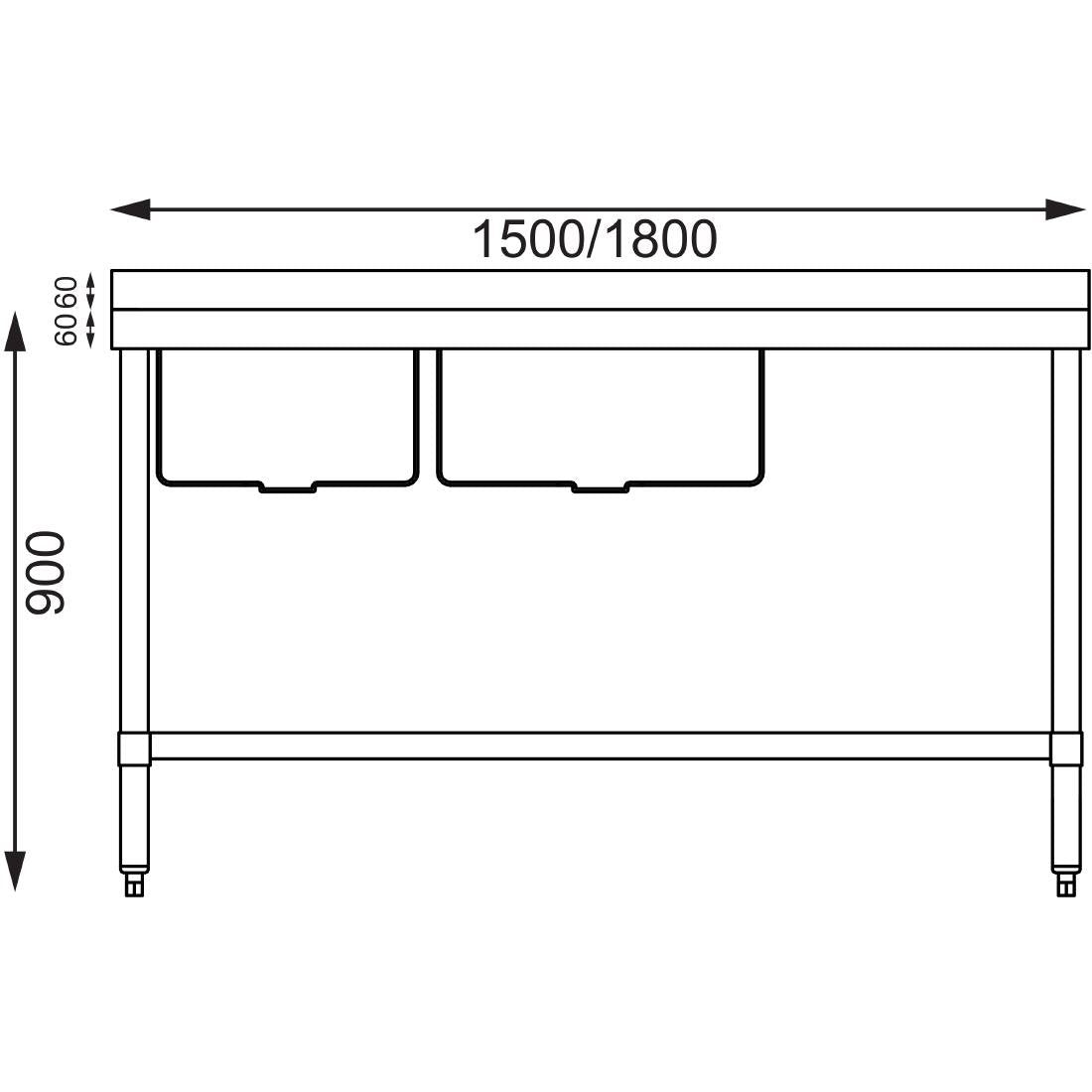 Vogue Double Bowl Sink R/H Drainer - 1800mm (90mm Drain)