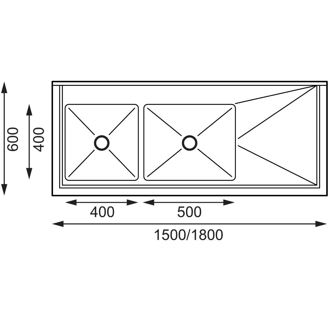 Vogue Double Bowl Sink R/H Drainer - 1500mm (90mm Drain)