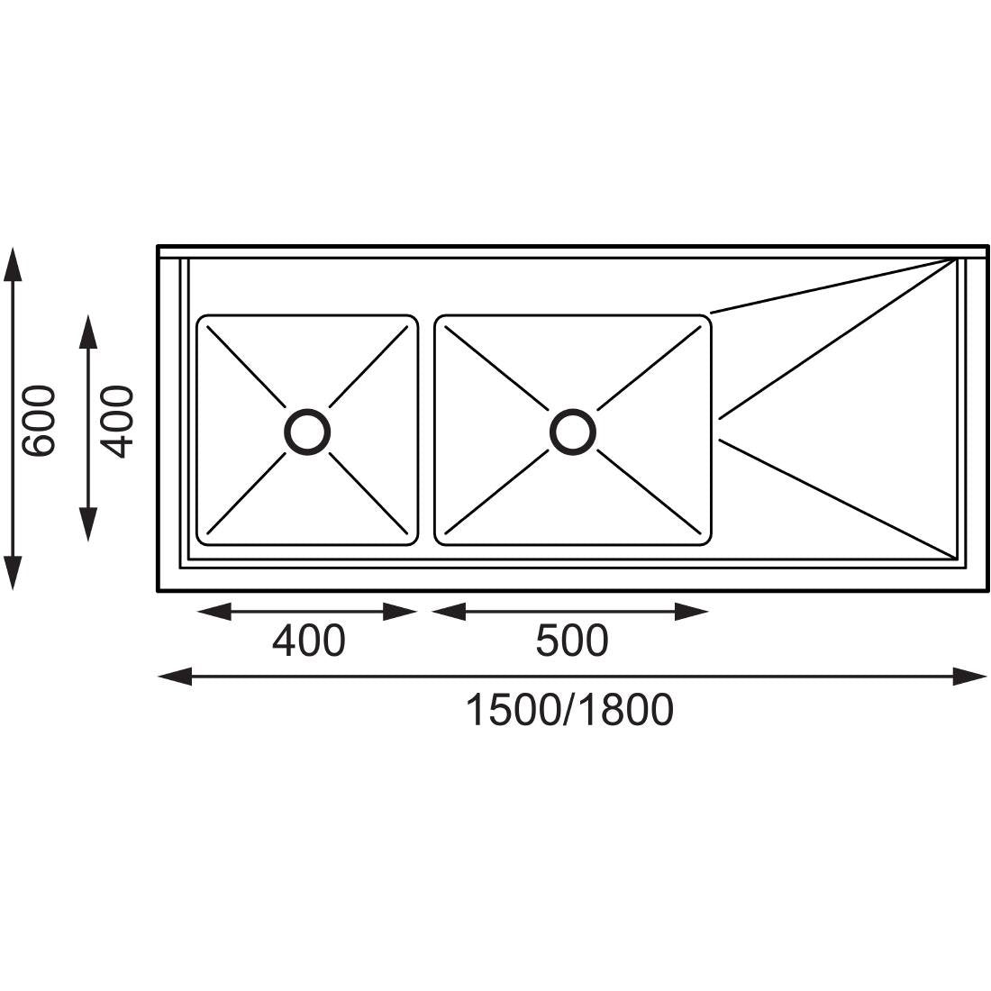 Vogue Double Bowl Sink R/H Drainer - 1800mm (90mm Drain)