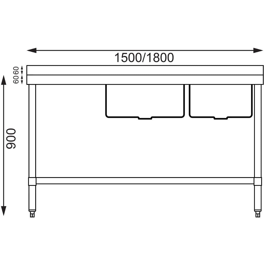 Vogue Double Bowl Sink L/H Drainer - 1500mm (90mm Drain)