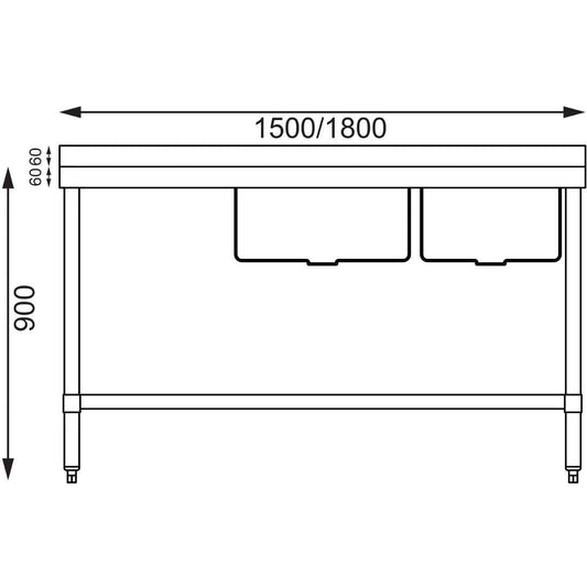 Vogue Double Bowl Sink L/H Drainer - 1800mm (90mm Drain)