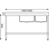 Vogue Double Bowl Sink L/H Drainer - 1800mm (90mm Drain)