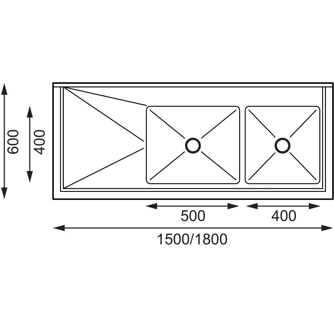 Vogue Double Bowl Sink L/H Drainer - 1800mm (90mm Drain)