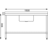 Vogue Single Bowl Sink Double Drainer - 1500mm (90mm Drain)