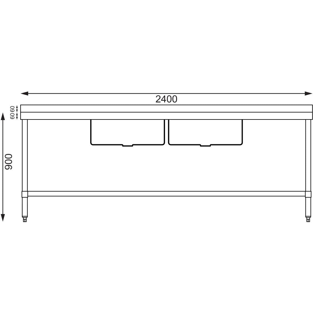 Vogue Double Bowl Sink Double Drainer - 2400mm (90mm Drain)