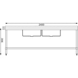 Vogue Double Bowl Sink Double Drainer - 2400mm (90mm Drain)