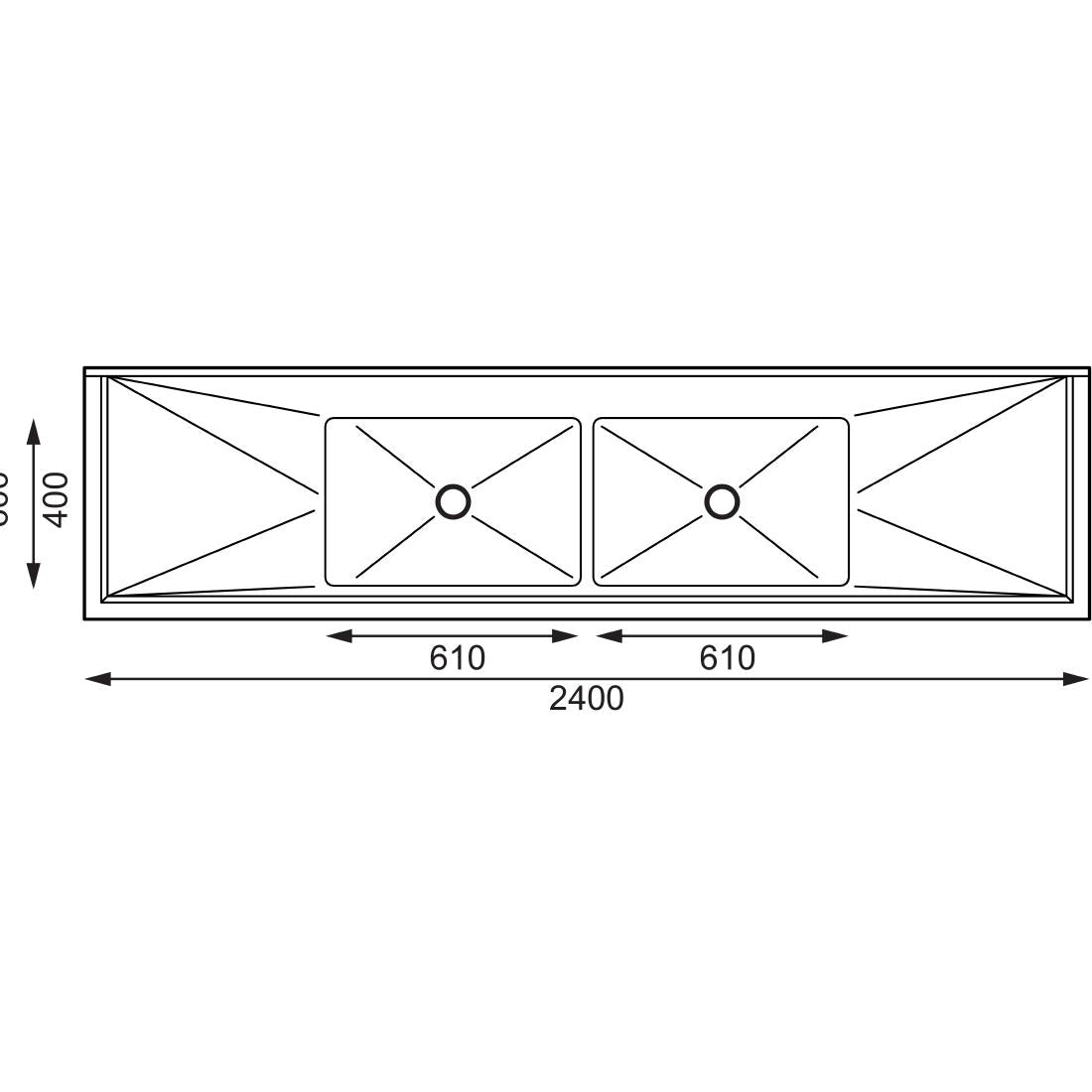 Vogue Double Bowl Sink Double Drainer - 2400mm (90mm Drain)