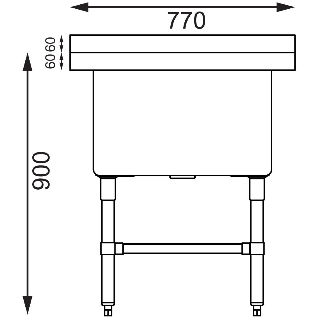 Vogue St/St Deep Pot Sink - 770mm (w) x 600mm (d)  (90mm Drain)