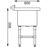 Vogue St/St Deep Pot Sink - 770mm (w) x 600mm (d)  (90mm Drain)