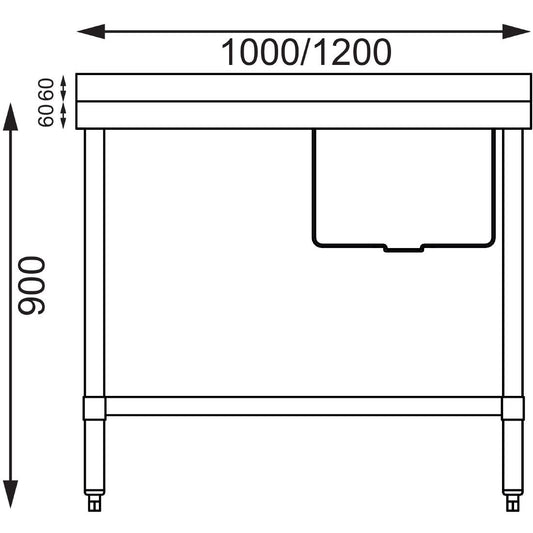 Vogue Single Bowl Sink L/H Drainer - 1200mm x700mm (90mm Drain)