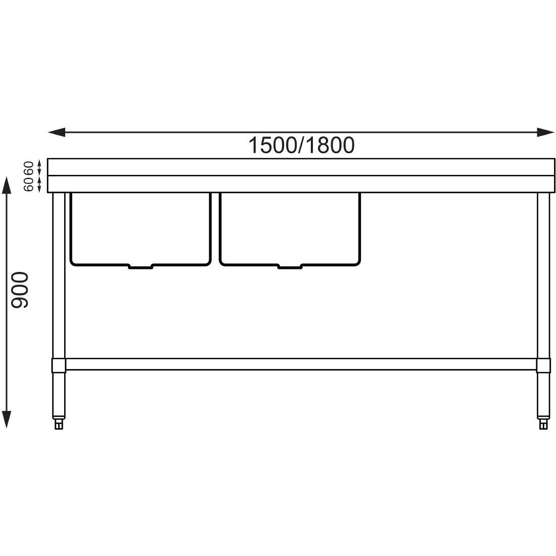 Vogue Double Bowl Sink R/H Drainer - 1500mm x 700mm  (90mm Drain)