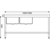 Vogue Double Bowl Sink R/H Drainer - 1800mm x 700mm (90mm Drain)