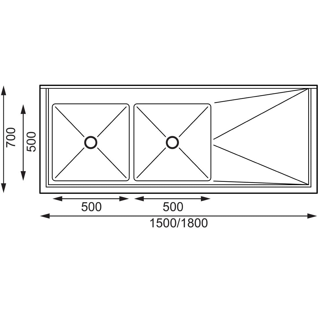 Vogue Double Bowl Sink R/H Drainer - 1500mm x 700mm  (90mm Drain)