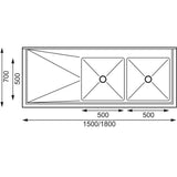 Vogue Double Bowl Sink L/H Drainer - 1800mm x 700mm (90mm Drain)