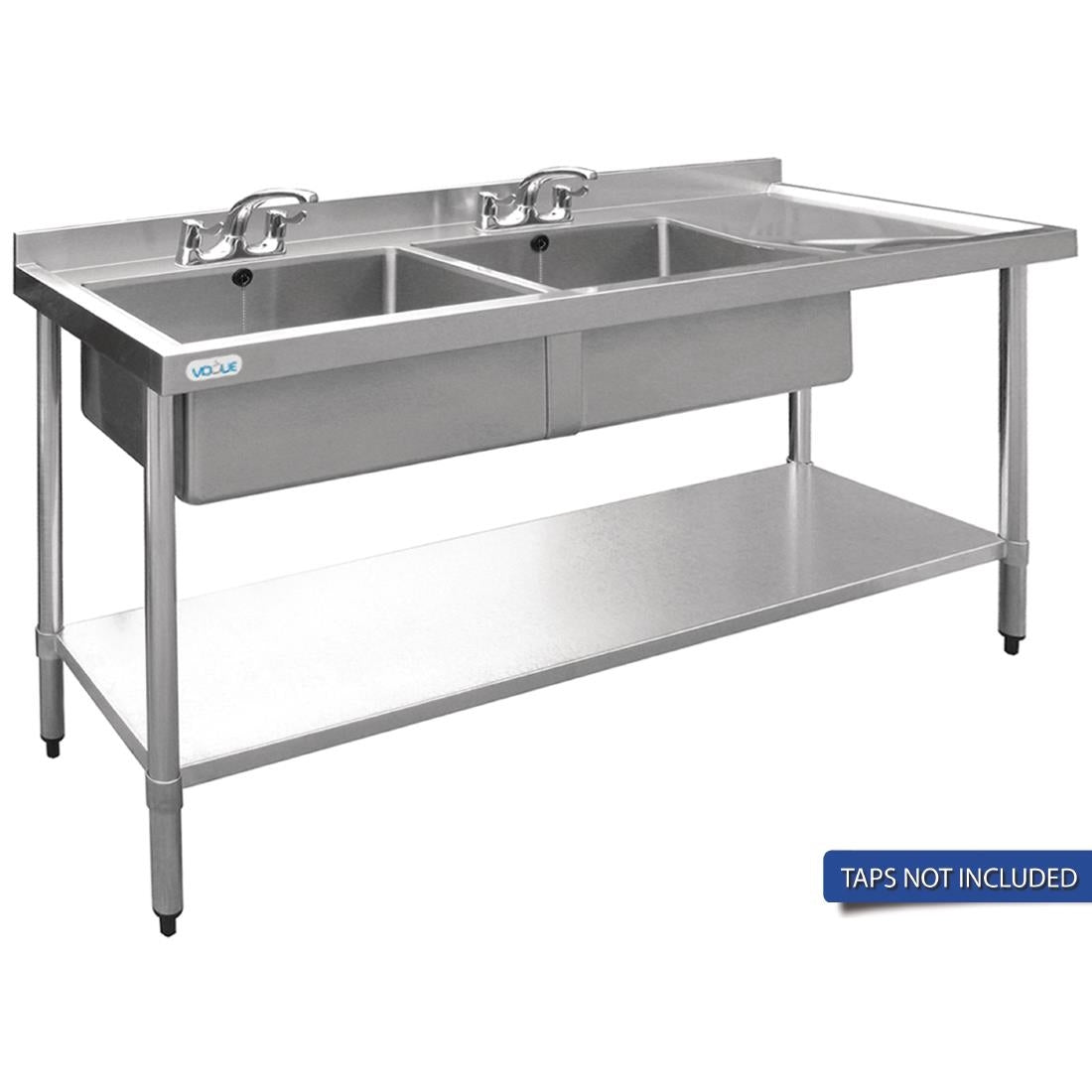 Vogue Double Bowl Sink R/H Drainer - 1800mm x 700mm (90mm Drain)