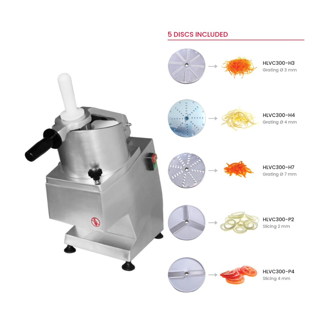 YASAKI 300kg/h Heavy Duty Vegetable Cutter with 5 Discs - HLVC300-AL