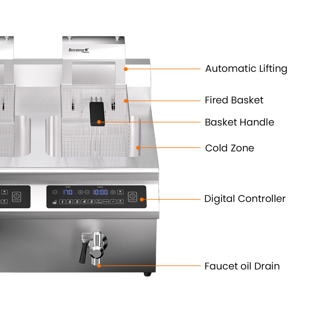 Benchstar Double Tanks Auto Lifting Induction Fryer - IF7000D-AL