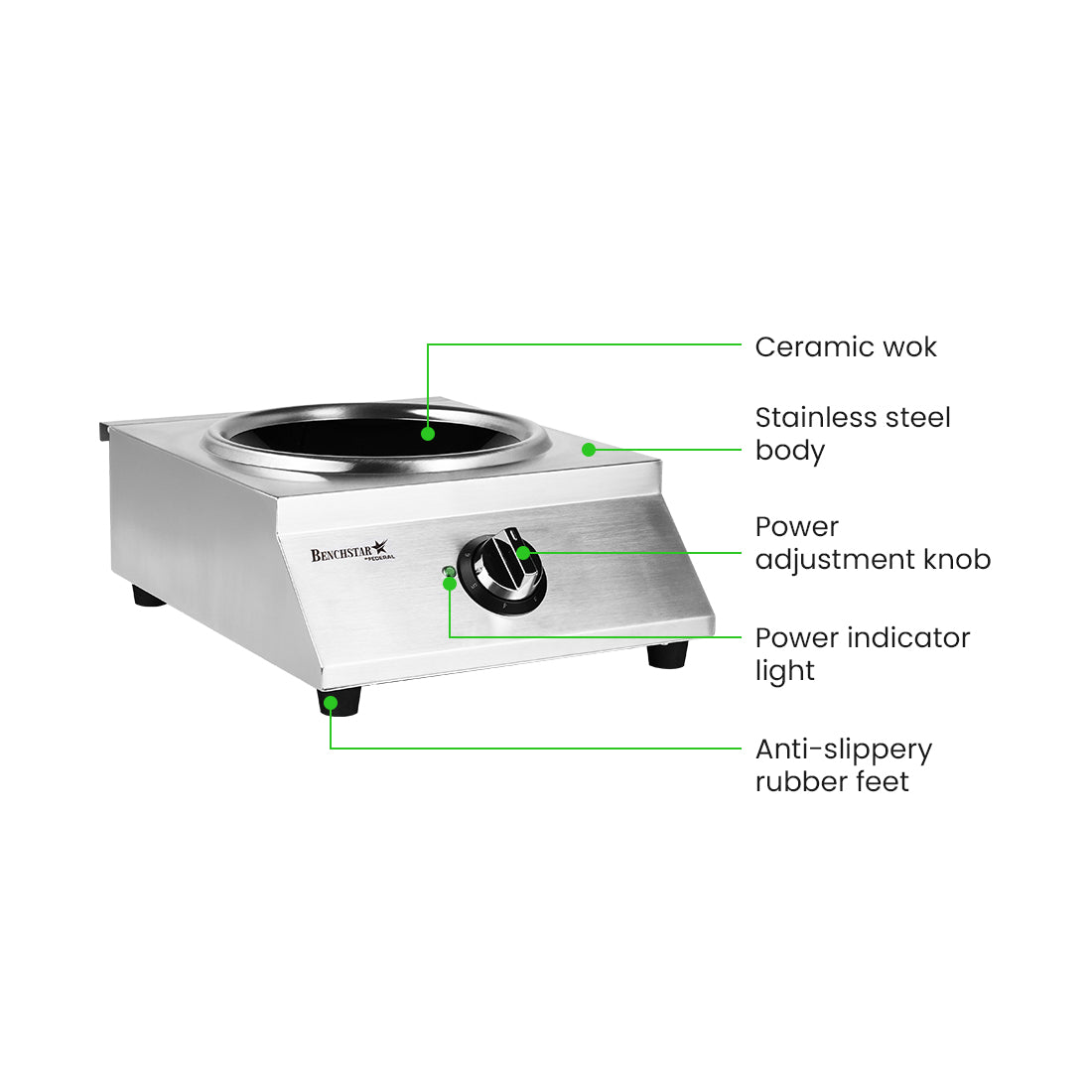 Benchstar Ceramic Induction Wok w/ Stainless Steel Body IW500