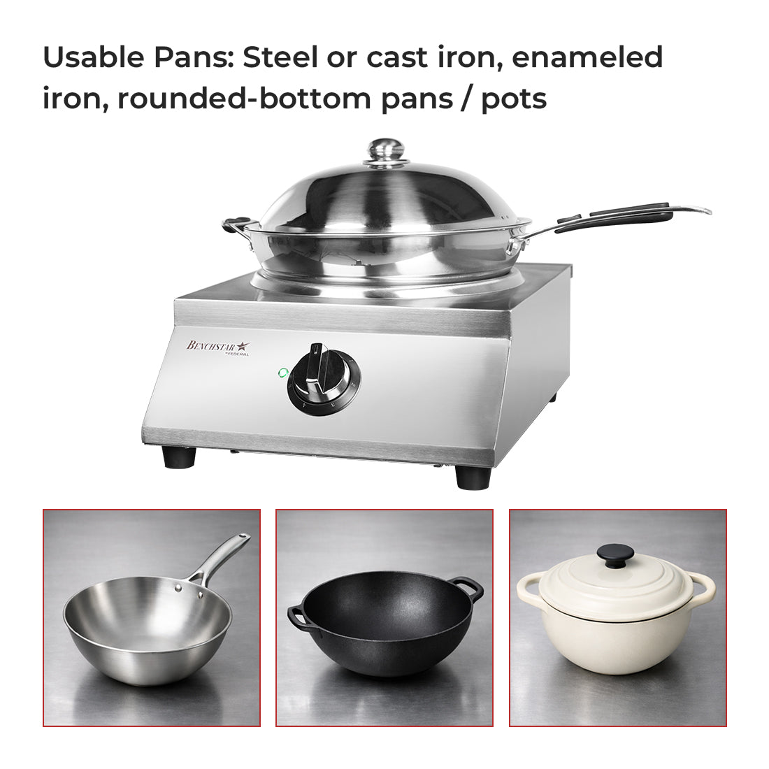 Benchstar Ceramic Induction Wok w/ Stainless Steel Body IW500