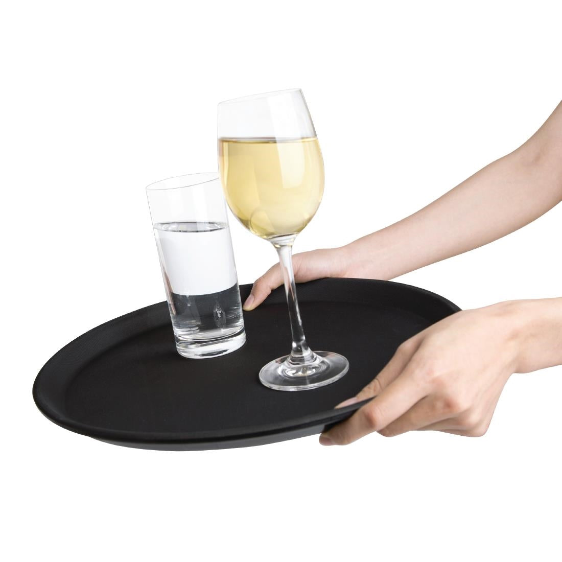 EDLP - Olympia Kristallon Anti-Slip Fibreglass Round Tray Black - 356mm 14"