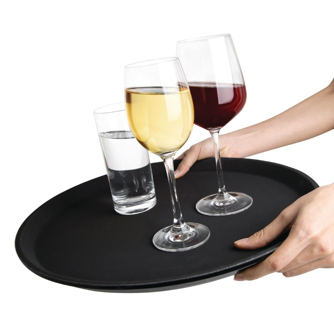 EDLP - Olympia Kristallon Round Tray Anti-Slip Fibreglass Black - 406mm 16"